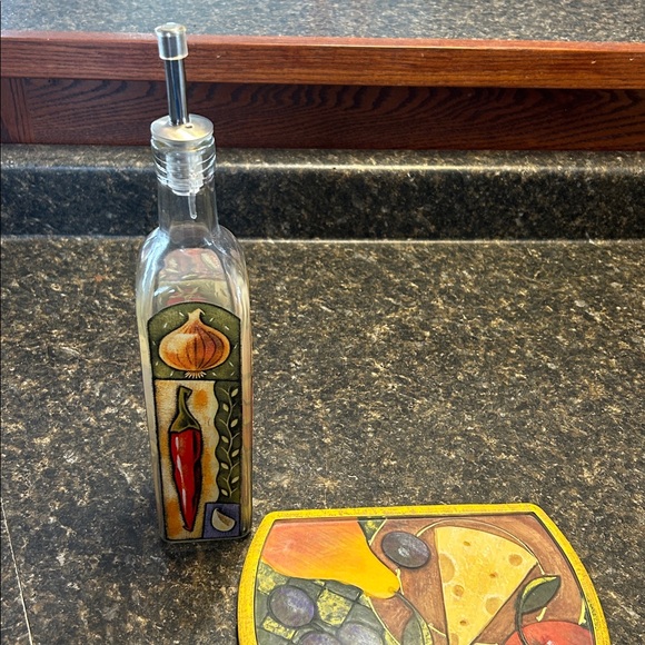 Vintage Kitchen Decor Set Glass Cruet + Ceramic Glass Cheese/Grazing Board - Picture 4 of 13